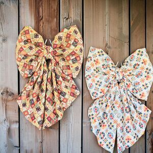 Reversible! Giant Quilted Door Bow: 2 Designs in One, Amish Quilt and Floral